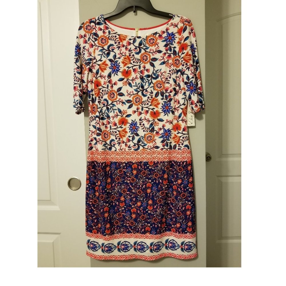Eliza J Floral Elbow Sleeve Shift Dress Sz 6 v38
